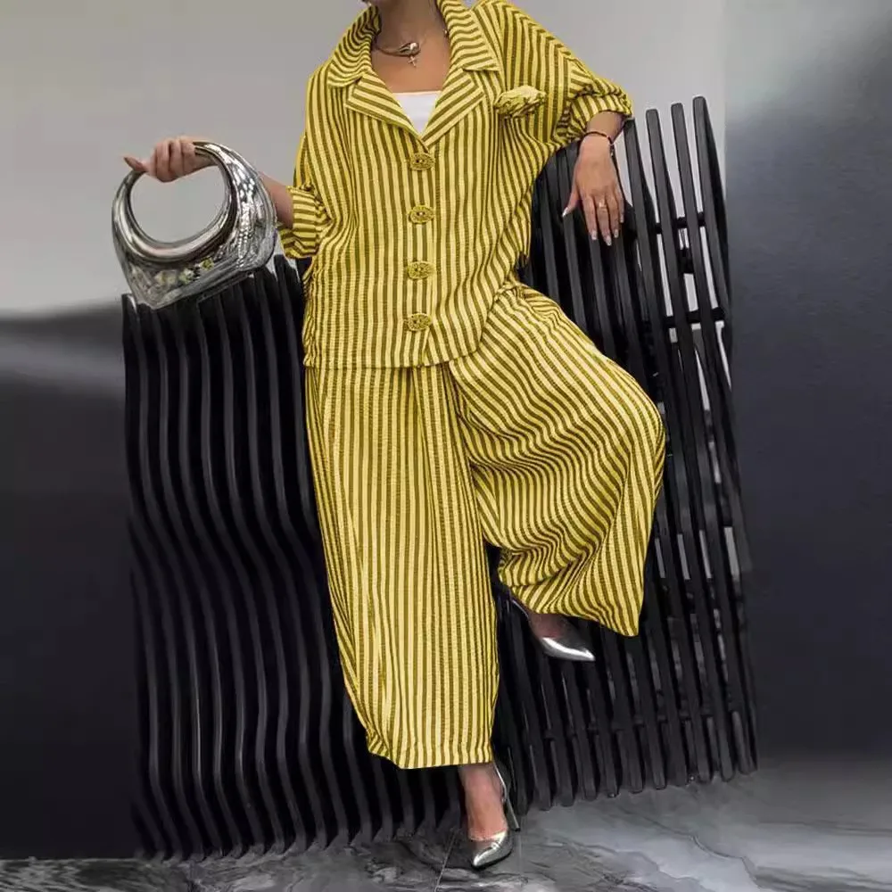 

2025 Spring Autumn Casual Suit Temperament Loose 2 Piece Set Lapel Jacket + Trousers Pants Sets Casual Fashion Suit Commuting