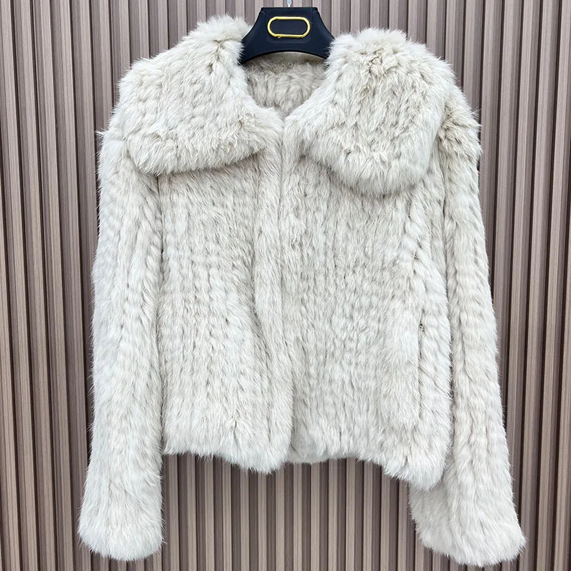 2025 mulheres inverno malha casacos de pele de coelho real alta qualidade jaquetas de pele natural manga longa feminino luxo casacos de pele genuína