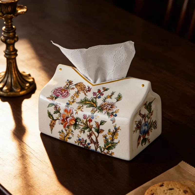 New Chinese-style blue and white ceramic tissue box for home living room tabletop, American light luxury tissue box for housewar
