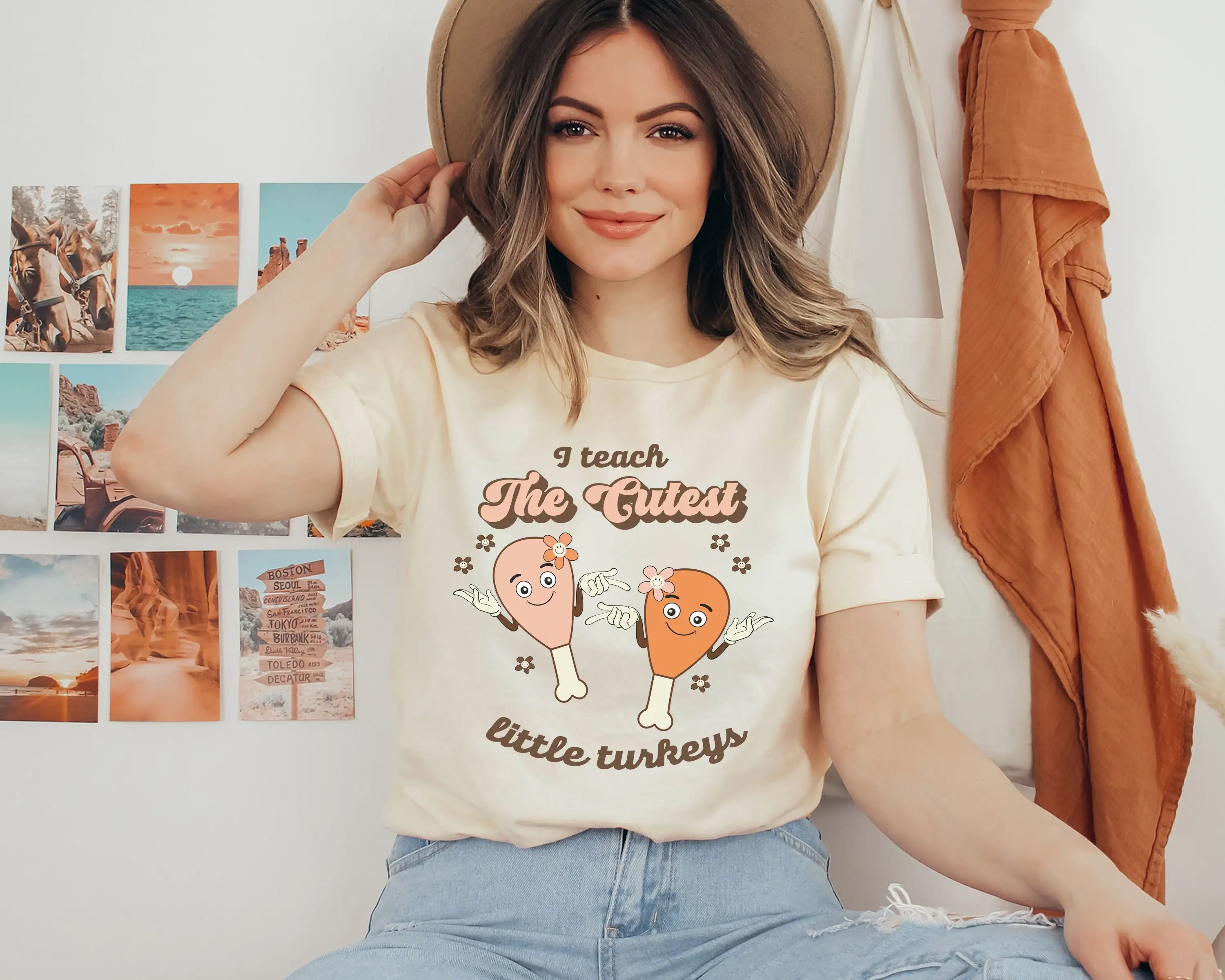 

Thanksgiving Teacher T Shirt Retro Thankful Teach Cutest Turkeys Vintage