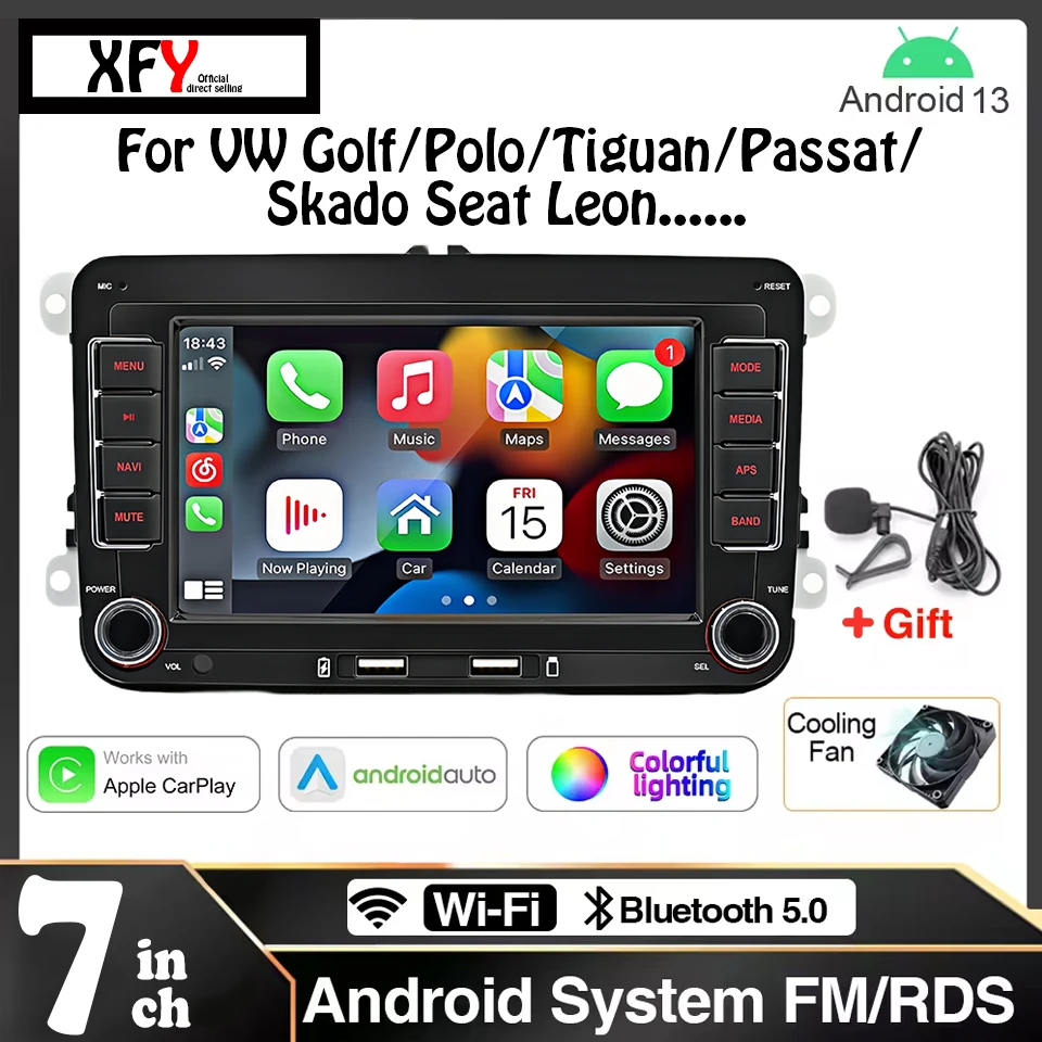 

Dual din Car Audio Compatible with Wireless Carplay Android Auto Volkswagen Golf 5 6 Passat Jetta Cadillac High Power Car Radio
