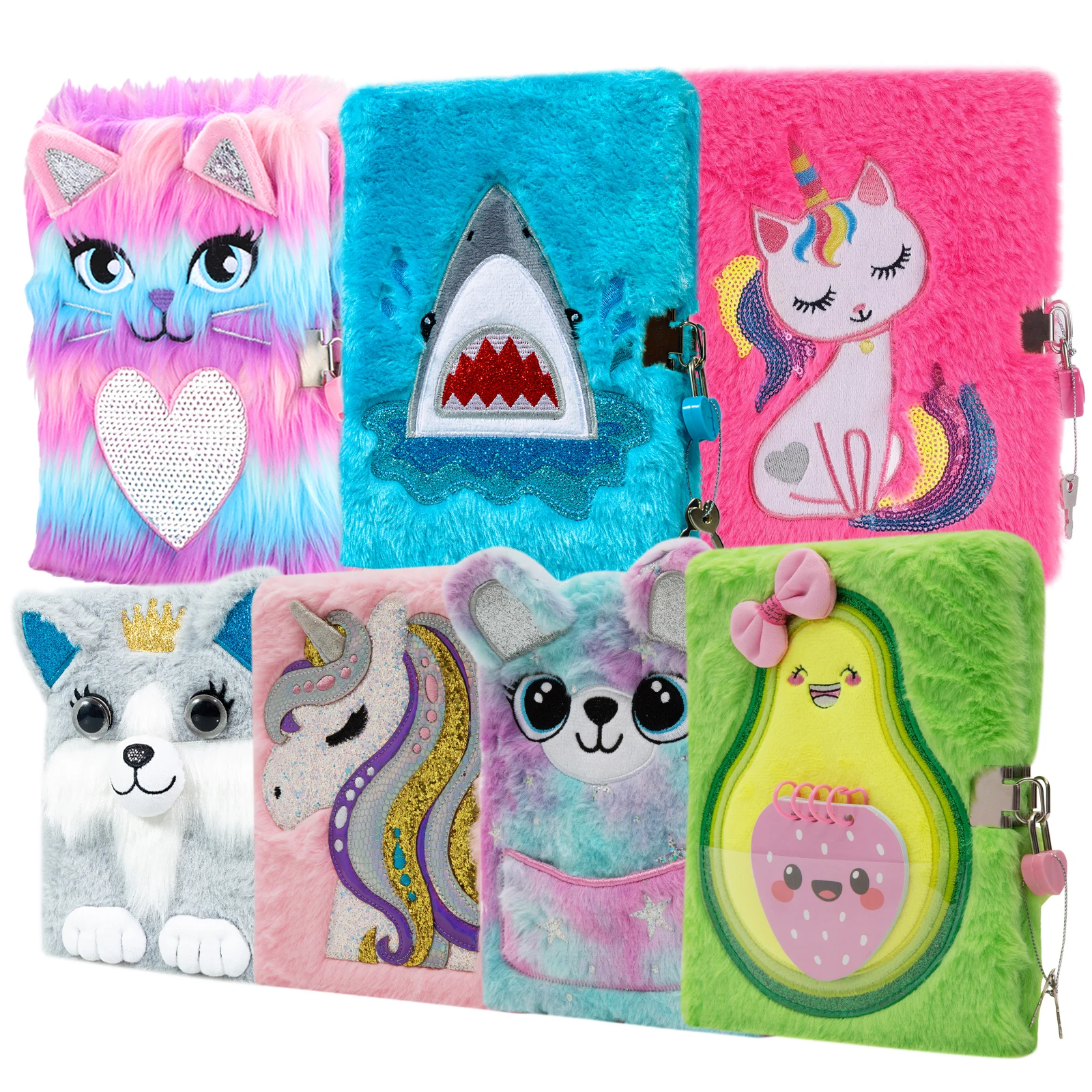 Diário de lantejoulas com fechadura e chaves, Cute Plush Secret Diary, Escrevendo Diário, Páginas Forrado Notebook, Design