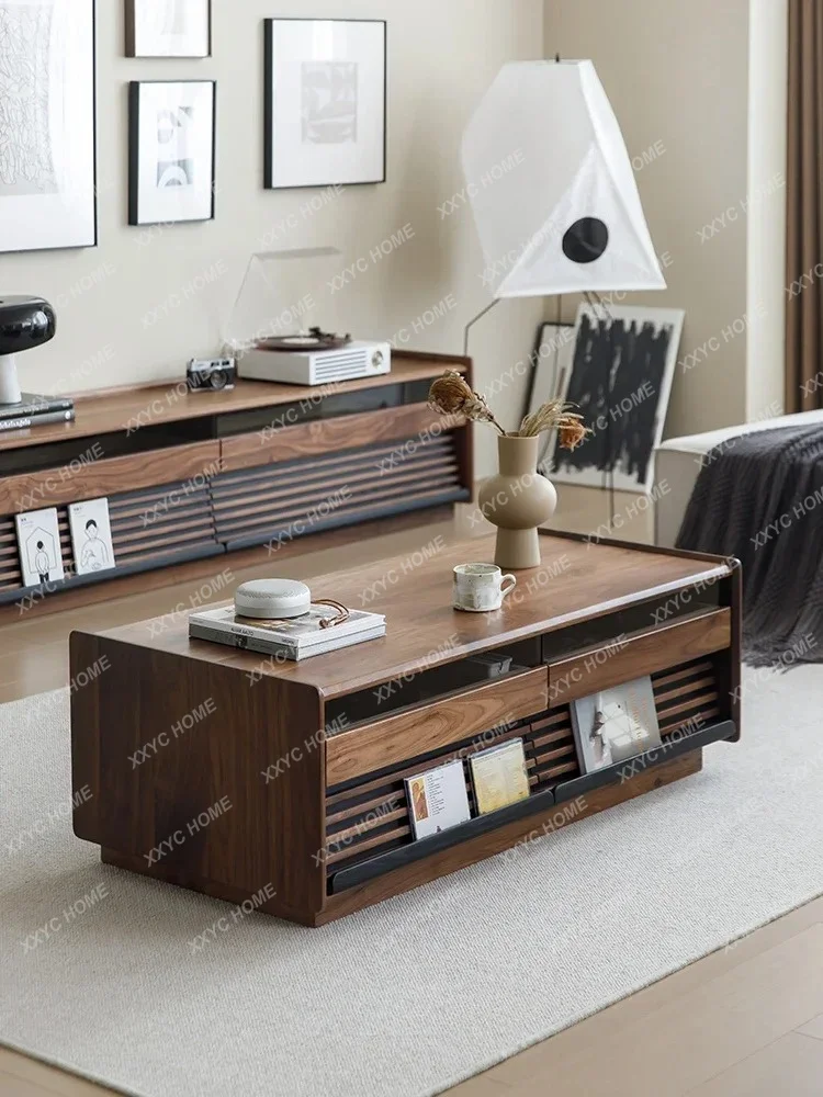 

Black Walnut Coffee Table Living Room Small Apartment All Solid Wood Minimalist Tea Table TV Cabinet Combination