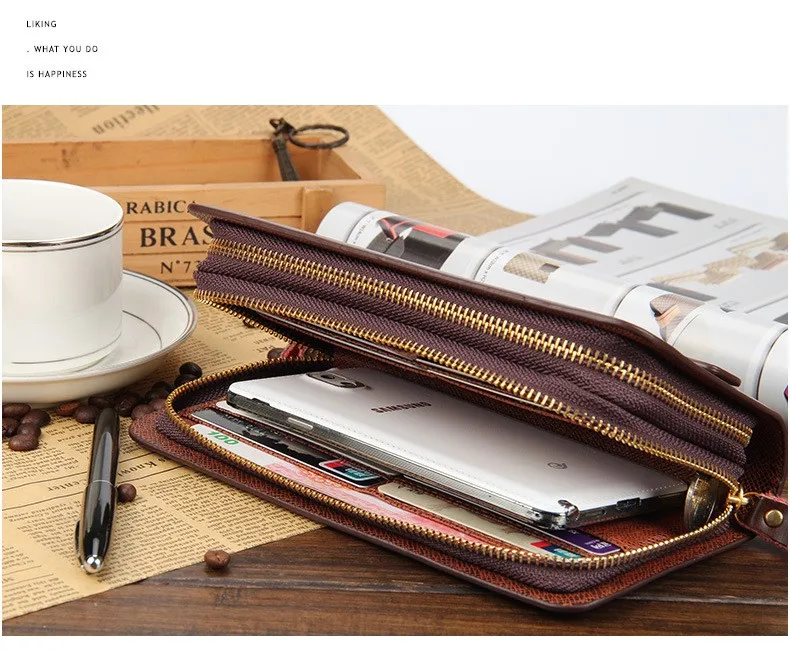 Luxury Long Men's Leather Wallet With Strap Large Capacity Man Clutch Money Bag With Coin Pocket For Male Card Holder сумка sacs