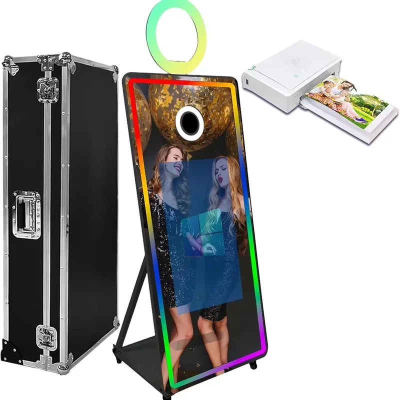Portable Wedding Selfie Magic Mirror Photo Booth Machine Touch Screen Mirror Photobooth with Printer Compatible with Camera