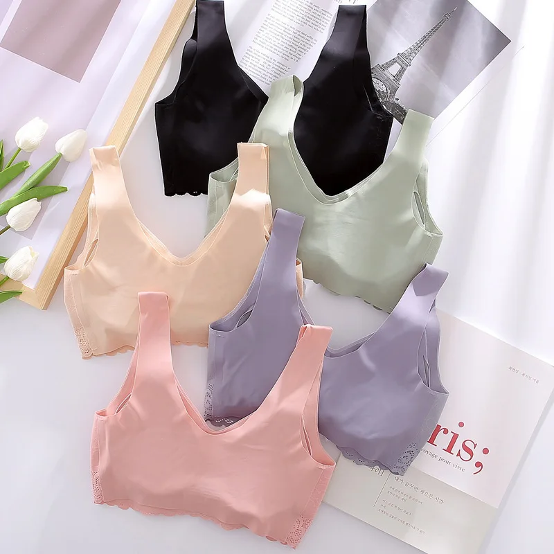 Latex Underwear Large Size No Steel Ring Gathered Seamless Bra Women\'s Comfortable Flower