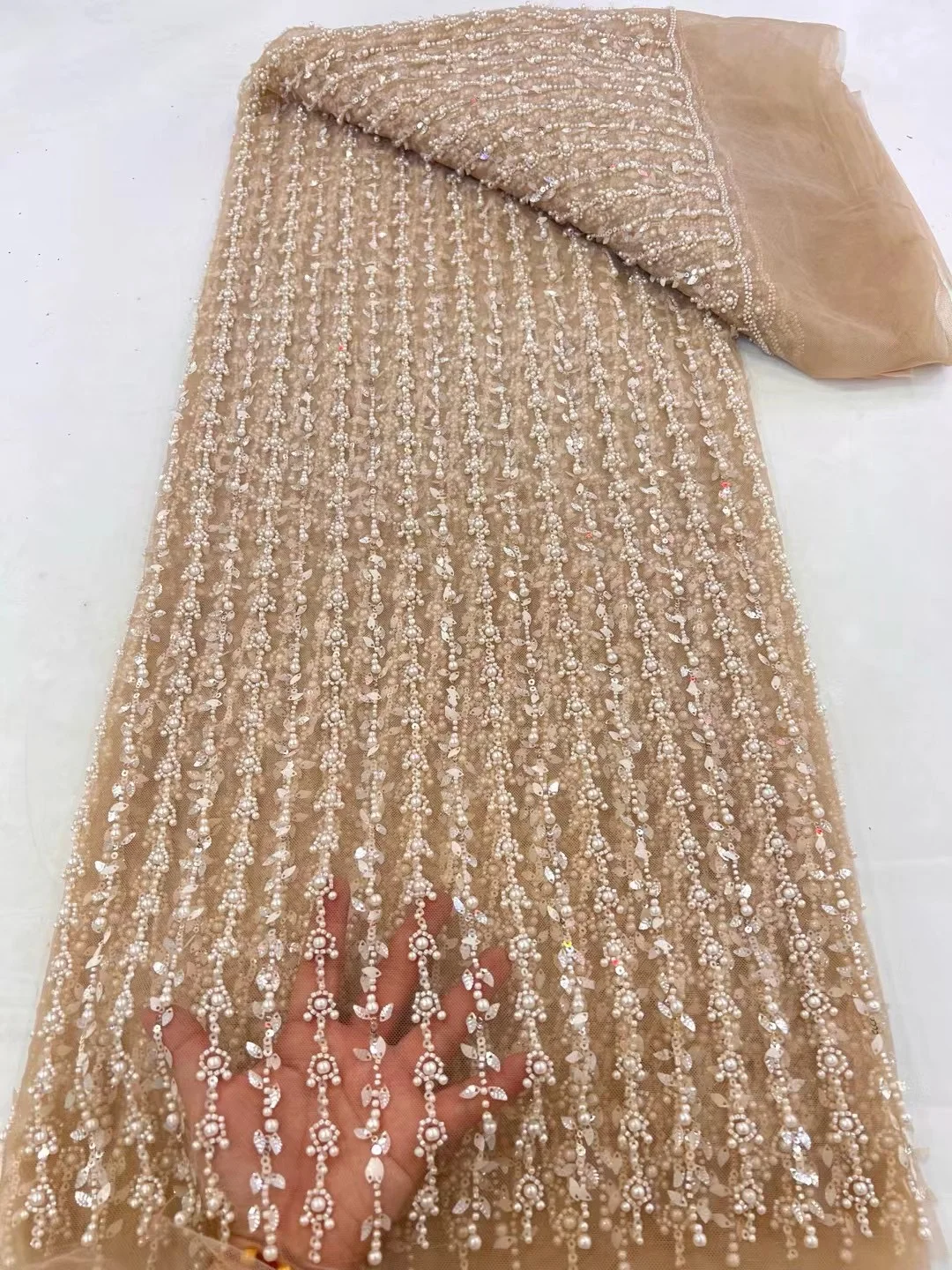 

2025 африканская кружевная ткань с бусинами, новейшая нигерийская кружевная ткань высокого качества с блестками, тюль, шитье, вышивка платьев