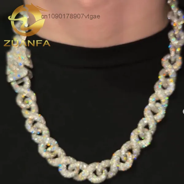 Lock Special 925 Silver Moissanite Cuban Link Chain 18mm Iced Out Cuban Chain Necklace Hip Hop Lab Diamond Moissanite Chain.
