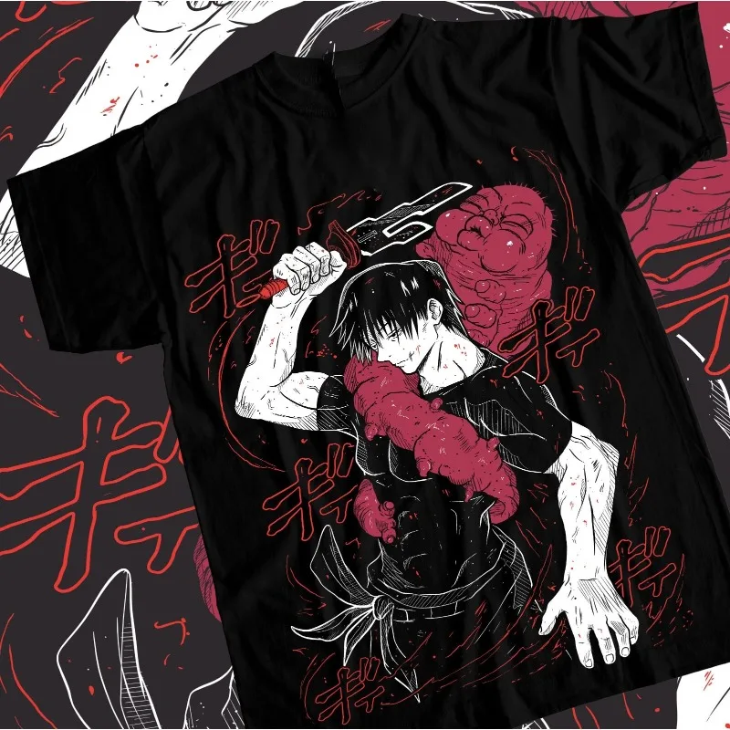 Camiseta de verano para hombre Jujutsu Kaisen Fushiguro Toji Anime Horror negro manga corta todas las tallas Camiseta de algodón de alta calidad