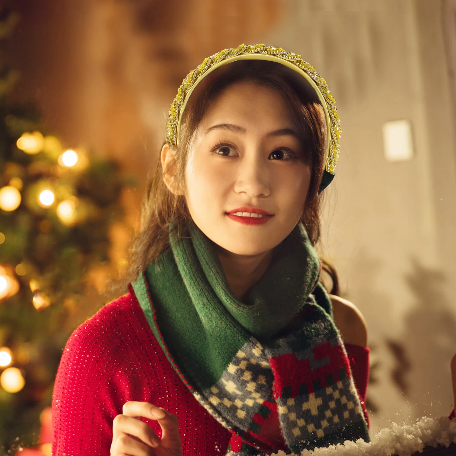 

Luxury Rhinestone Headband Yellow Elegant Crystal Hair Accessory Baroque Style Bridal Wedding Party Sparkly Hairband Women