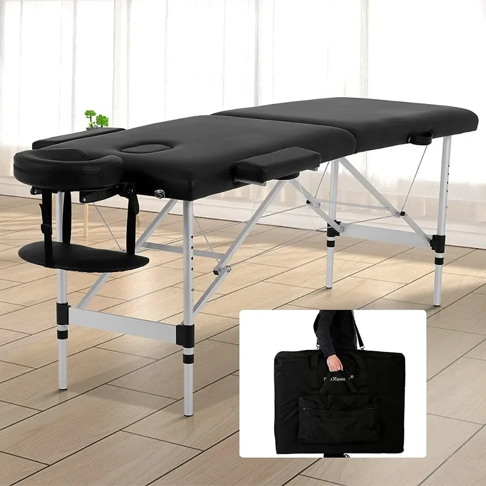 

Aluminium Massage Table Spa Bed 2 Fold Portable Massage Bed with Armrest Height Adjustable Professional Spa Massage Table Face