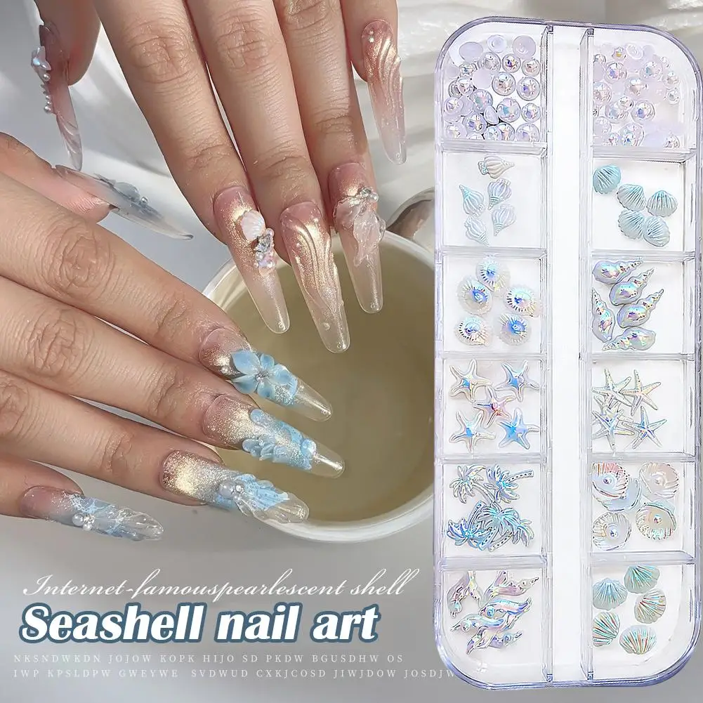 3D Creative Simulated Conch Shell Nail Charms Colorful Sea Starfish Shell Turtle Slice Flakes Ocean Series Resin Nail Art Decor