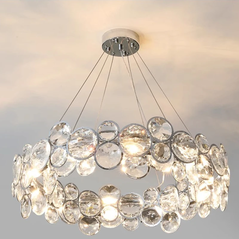 AiPaiTe Crystal Chandelier Led Stainless Steel Silver Ring Pendant light Luxury Living room decoration for bedroom dining room