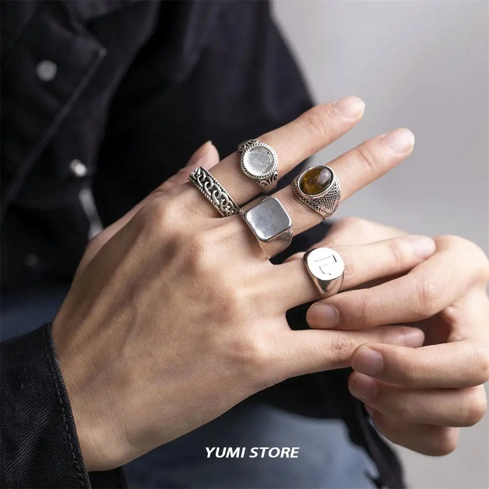 Vintage Geometry Rings Set For Man Punk Personalized Hip Hop 5Pcs Ring Charm Jewelry New Male Accessories Wholesale