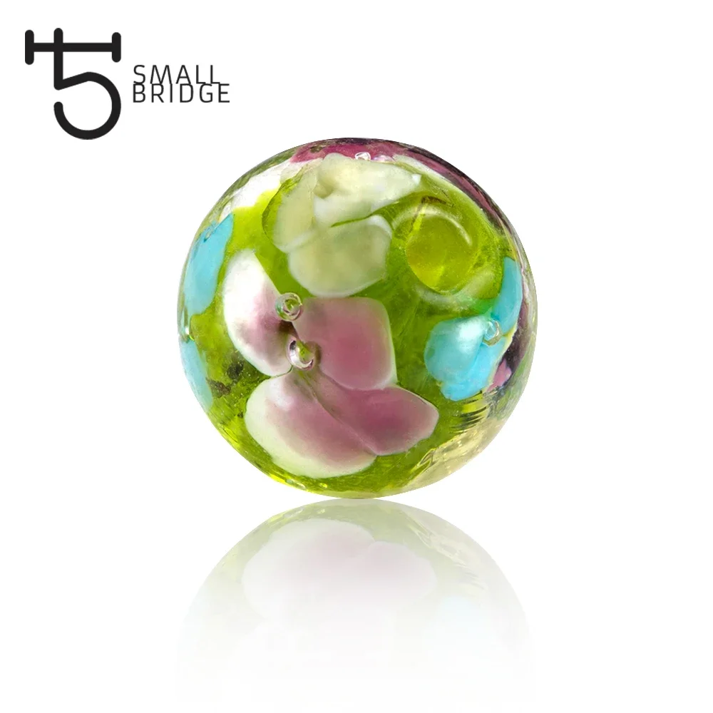 14mm Murano Glass Lampwork Beads For Making Jewelry Bracelet Accessories Handmade Flower Round Beads Wholesale L302