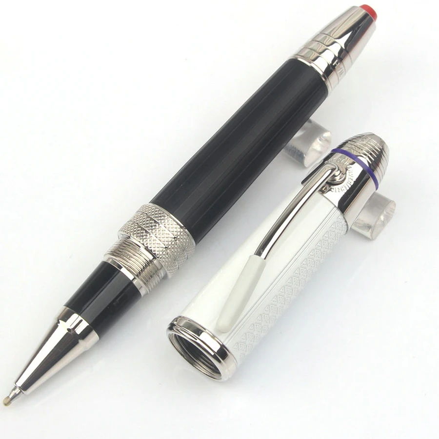 مجموعة Tat MB ميزة رائعة قلم حبر Jimi Hen Rollerball جودة برميل أسود غطاء أبيض مشبك بلاتيني منقوش بشكل جيد
