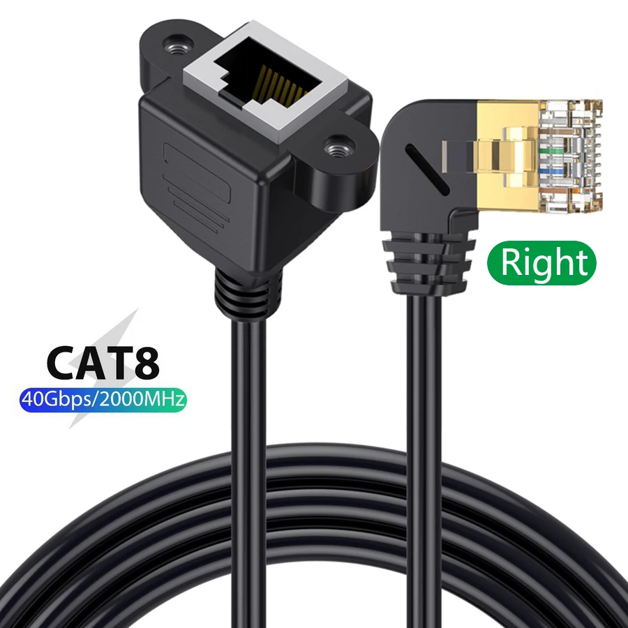 90 Degree Angle CAT8 8Pin RJ45 40Gbps 2000MHz Ethernet Network Extension Cable Male To Female For Laptop PC Router Computer Cord