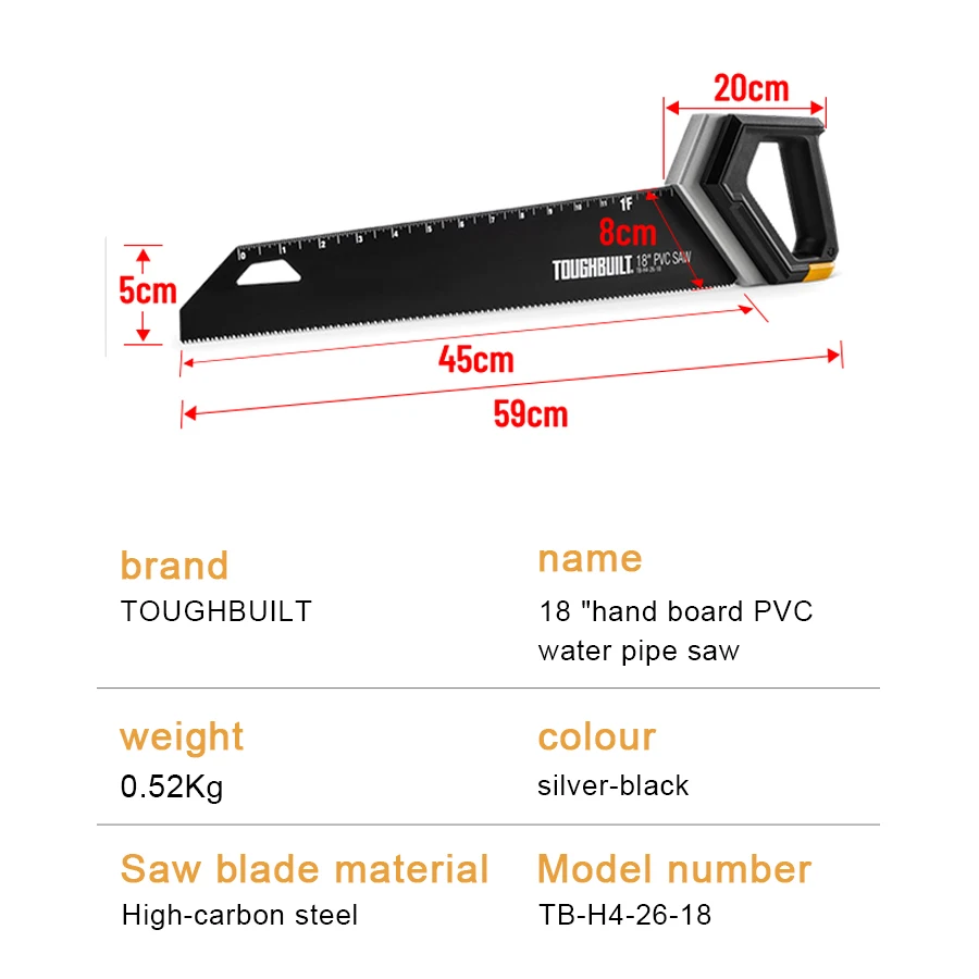 TOUGHBUILT TB-H4-26-18 18'' Hand Board PVC Water Pipe Saw Hand Saw Cutting Saw Cutting Hand Tools