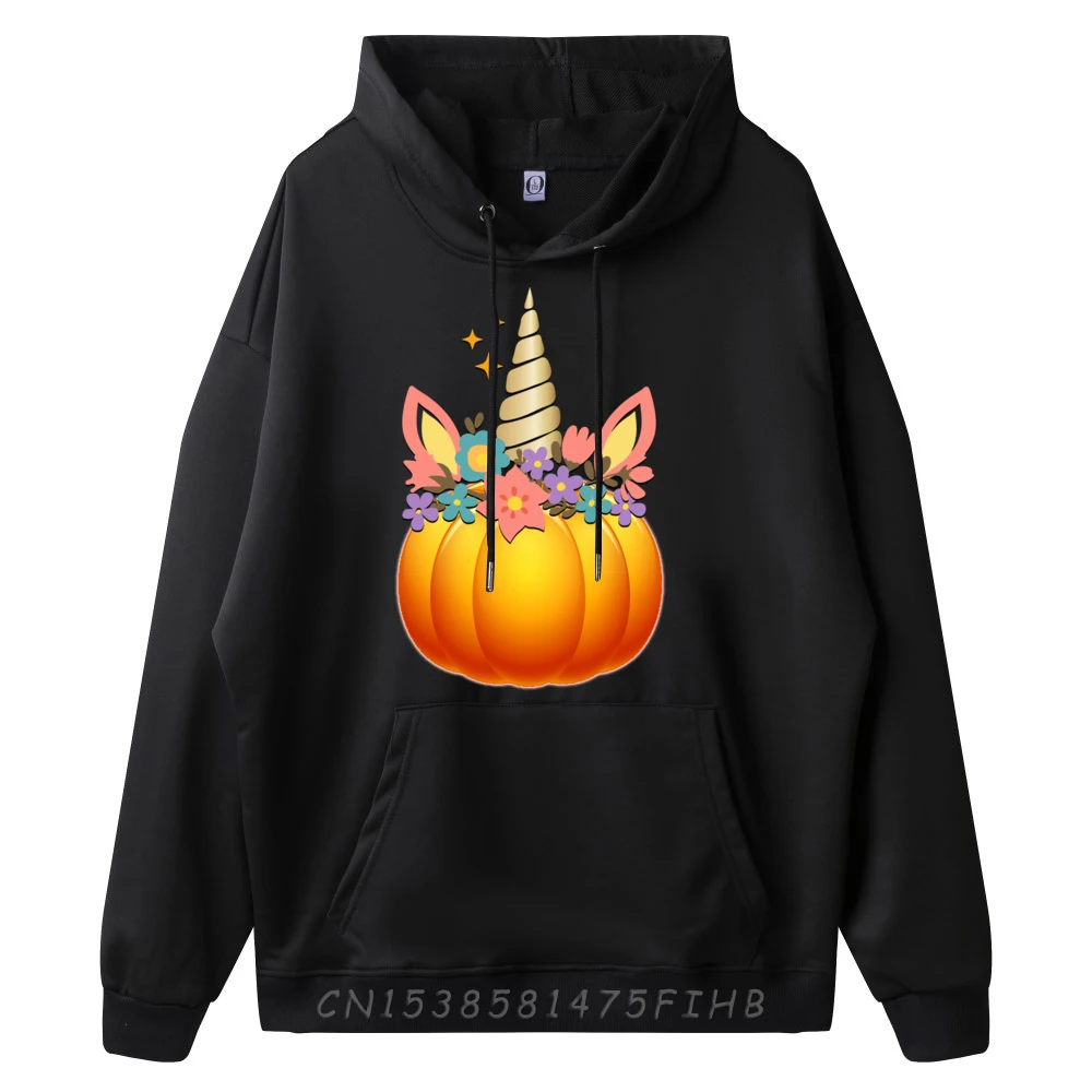 Cute Unicorn Pumpkin Halloween Girls Unicorn Black Graphic Tees Camisas De Hombre
