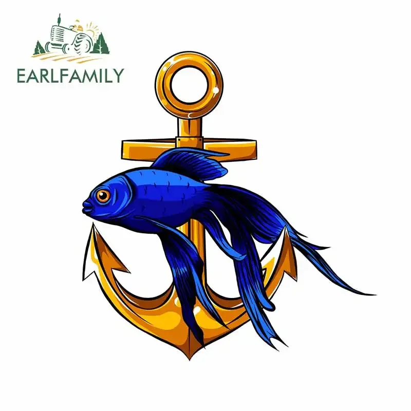 

EARLFAMILY 13cm x 12.5 for A Draw Anchor And Blue Fish Motorcycle Car Stickers Cartoon Windows Waterproof Decal VAN Car Styling