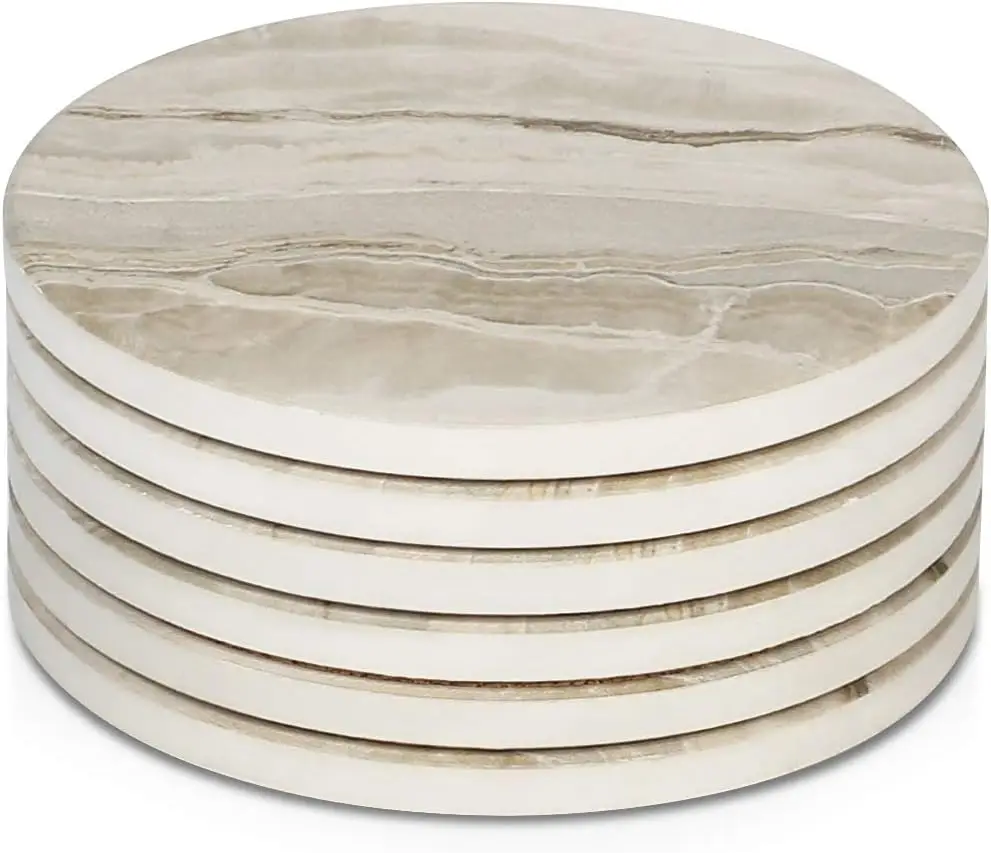 

Ceramic Coasters Set of 6, Absorbent Drink Coasters with Cork Backing for Table Protection, Modern Home Decor and Housewarming