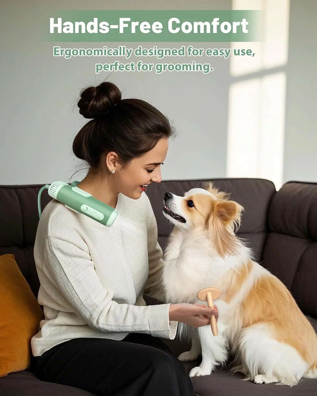 Hands-Free Dog Hair Dryer Low Noise Pet Grooming Blower for Small/Medium Dogs Fast Drying Adjustable Heat/Speed