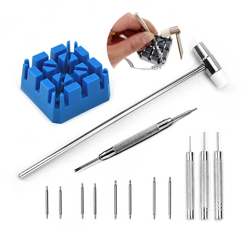 Assista Repair e Remoção Tool Set, Band Link Remover, Martelo Soco Pins, Assista Strap Holder, Strap Lever Kit, 14pcs