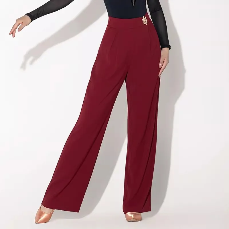 ใหม่โมเดิร์นแดนซ์วอลซ์เครื่องแต่งกายการแสดงกางเกงขากว้างกางเกงเอวสูงชุดบอลรูมฝึกซ้อมการฝึกอบรมสวมใส่ DN22535