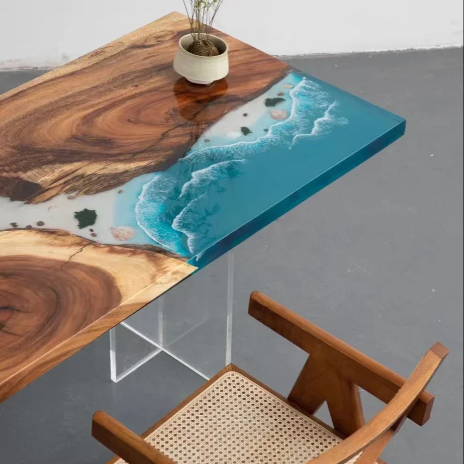 Prachtige Kunst Massief Hout Walnoothars Riviertafel Dineren