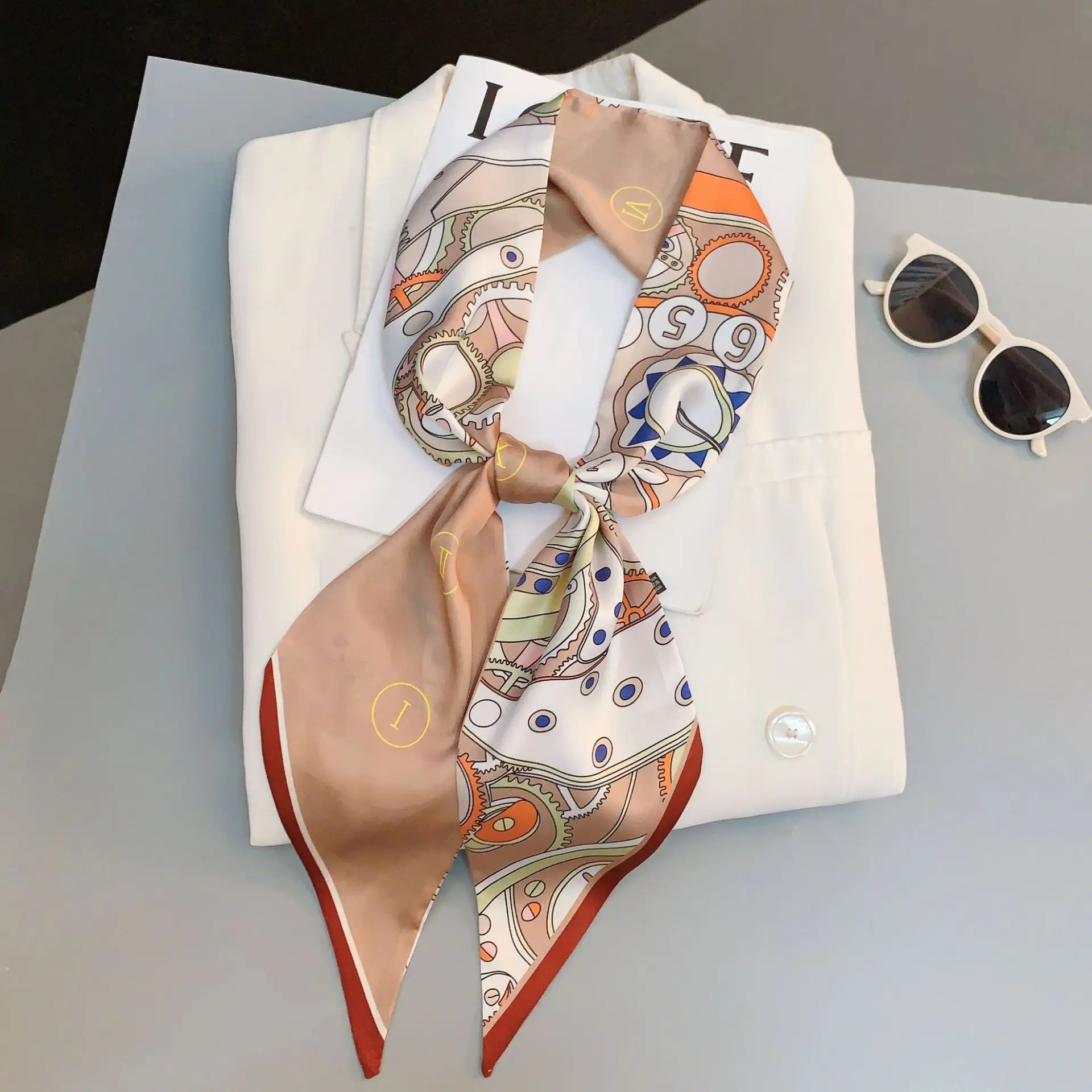 Fashion Print Hair Ribbon Bevel Silk Scarf Women Neck Tie Bag Scarfs Satin Silk Skinny Headscarves Ladies Foulard Floral Bands image 2