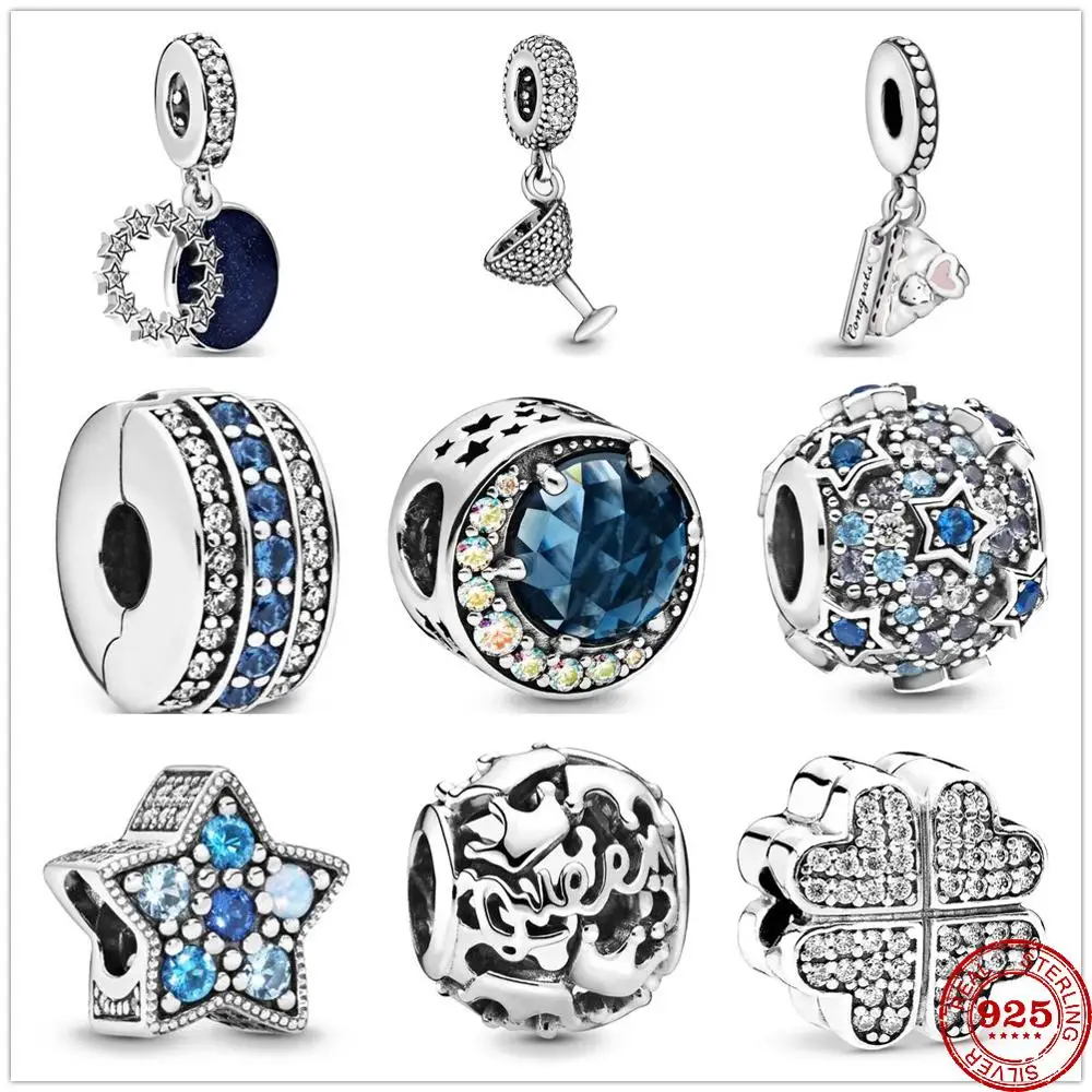 

925 Sterling Silver Queen & Regal Crowns Pavé Cocktail Glass Dangle Charm DIY fine beads Fit Original Pandora Bracelet Jewelry