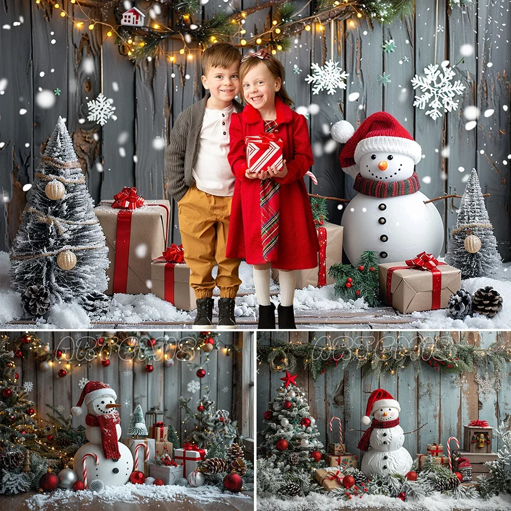 

Christmas Photography Backdrop Grey Wooden Wall White Snowflakes Candy Cane Snowman Decor Background Photo Studio photoshoot