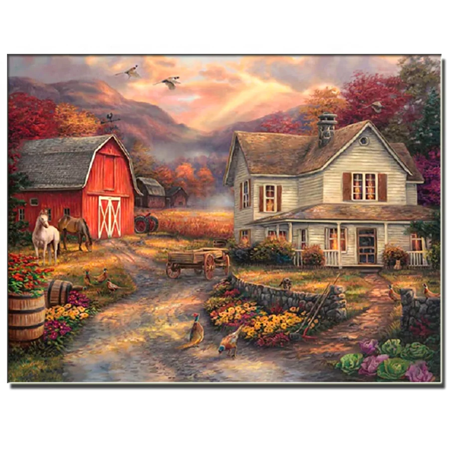 Farm diamond painting red house full drill white house diamond embroidery horse, turkey animal cross stitch DIY handmade decor