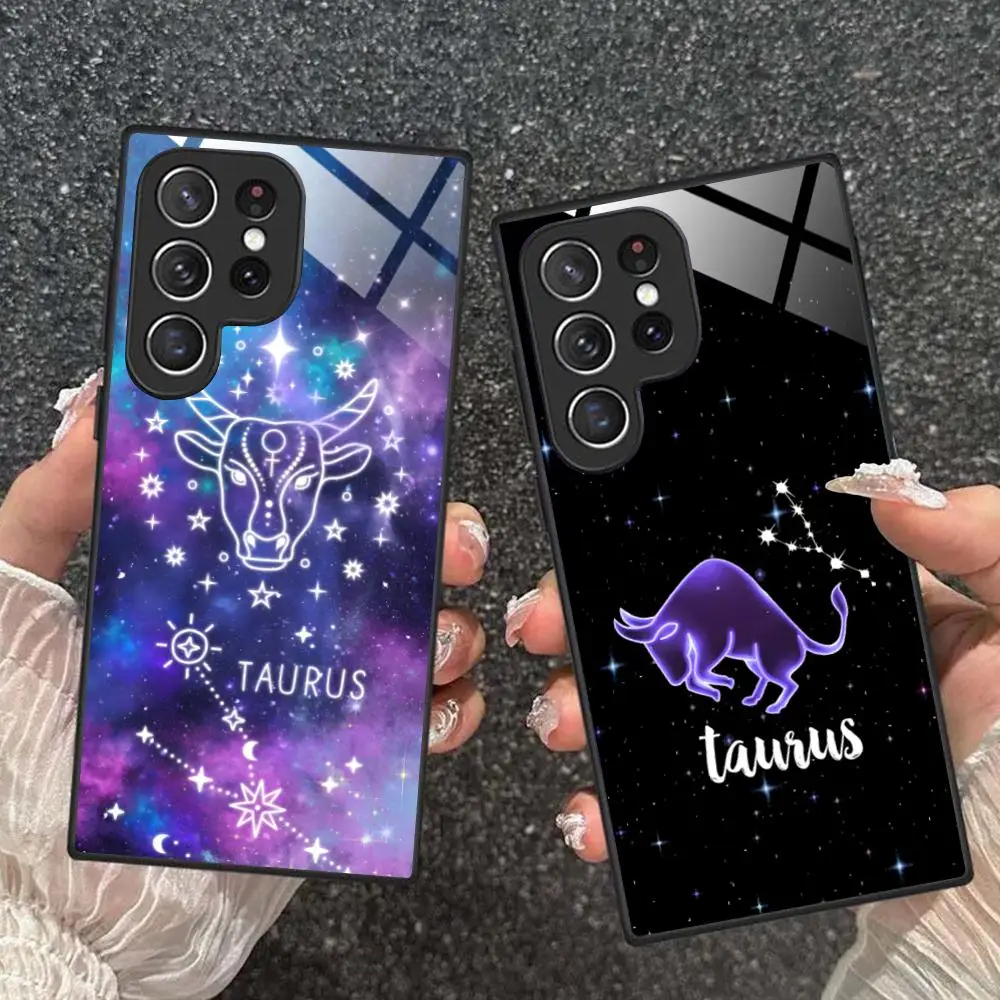 

Чехол для мобильного телефона со знаком зодиака Taurus для Samsung Galaxy A56 55 54 53 52 51 36 35 34 23 16 15 5G, роскошный стеклянный чехол для смартфона