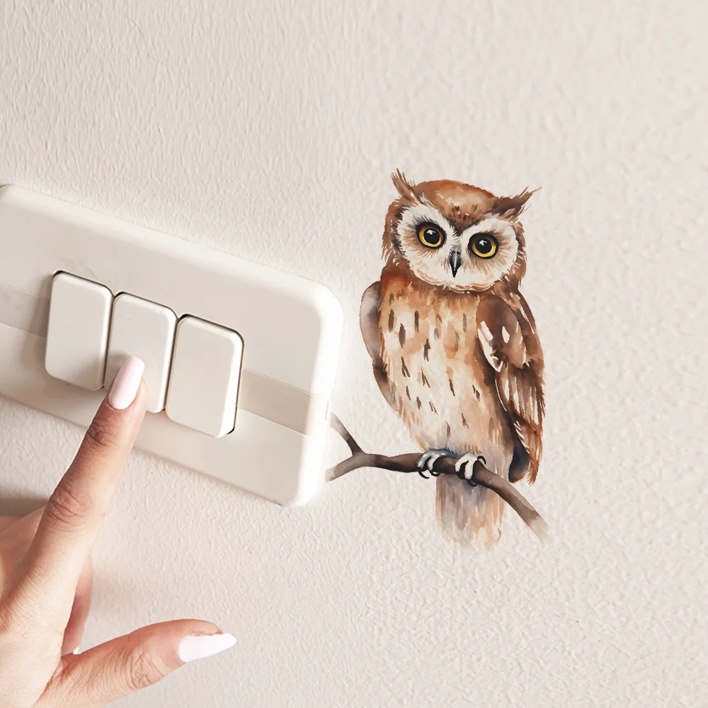 Cartoon Branch Owl Switch Sticker Living Room Switch Decoration Mural Bedroom Background Home Decor Self-adhesive Wall Decals