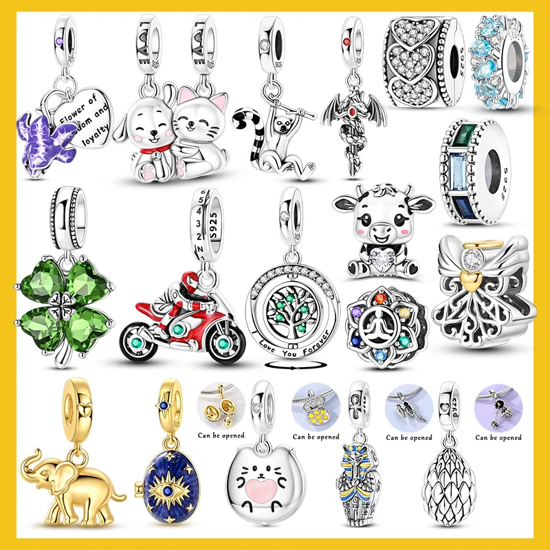 Original 925 Sterling Silver Charms Beads Clover Devil's Eye Tree Life Dangle Fit Bracelet Pendant DIY Jewelry Gift For Women