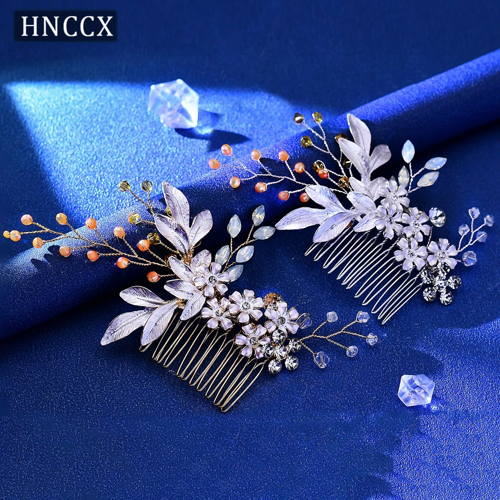 HNCCX Alloy Flower Bride Hair Comb Crystal Wedding Headwear Women Golden Side Comb Protein Rhinestone Hair Accessories CP310