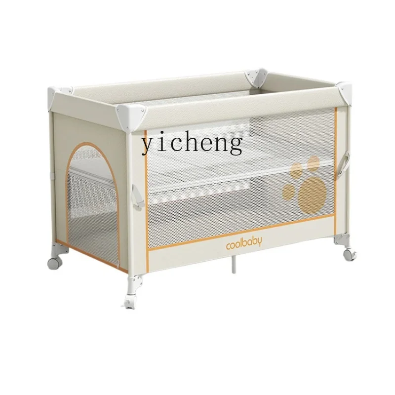 

Tqh Baby Crib Foldable Stitching Big Bed Newborn Baby Multi-Functional Movable BB Bed