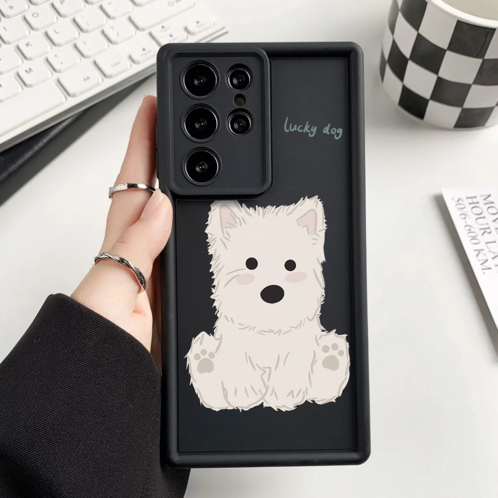 White Dog Silicone Phone Case For Samsung S25 Ultra S26 Ultra S25 S24 FE S26 Plus S23 S21 FE S22 S24 S22 Plus Cover Capinha Caha