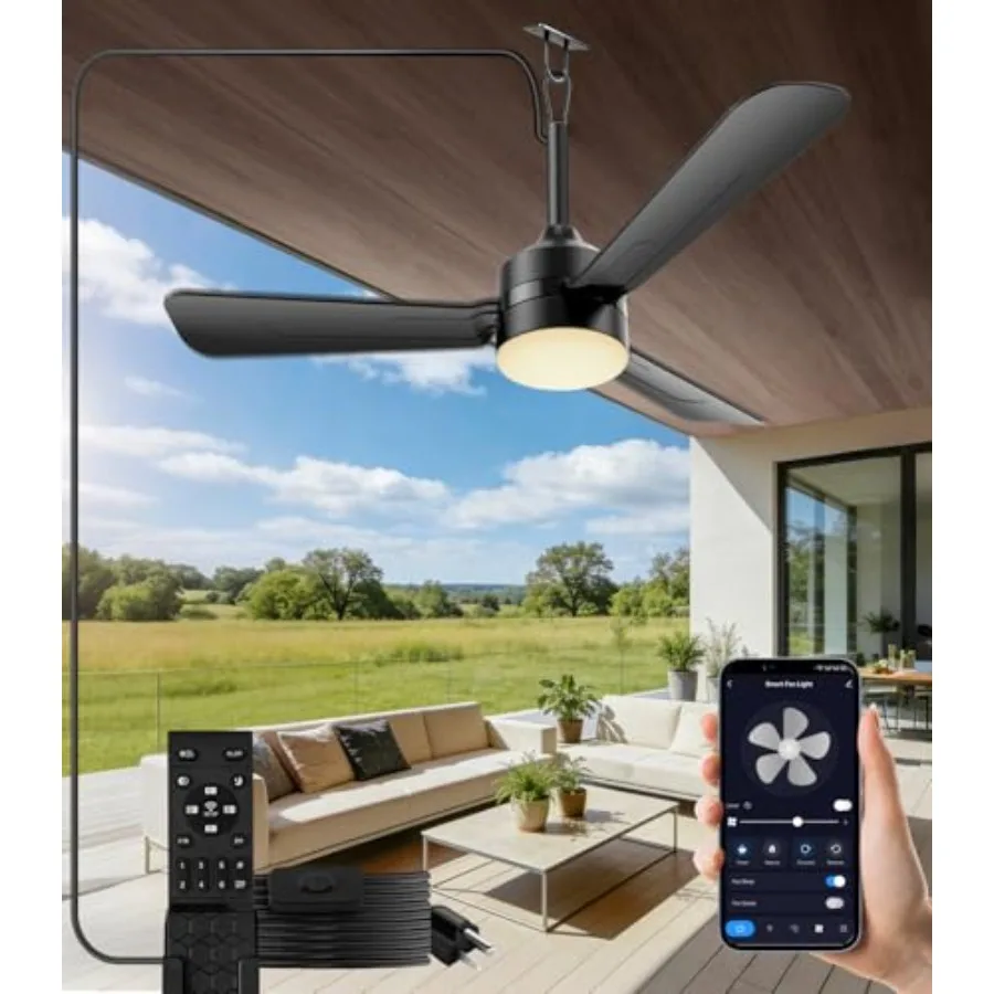 

36 inch Plug-in Ceiling Fan Light with Remote Controlgazebo fan light 3 Blade Dimmable 3CCT LED Reversible Portable Hook Design