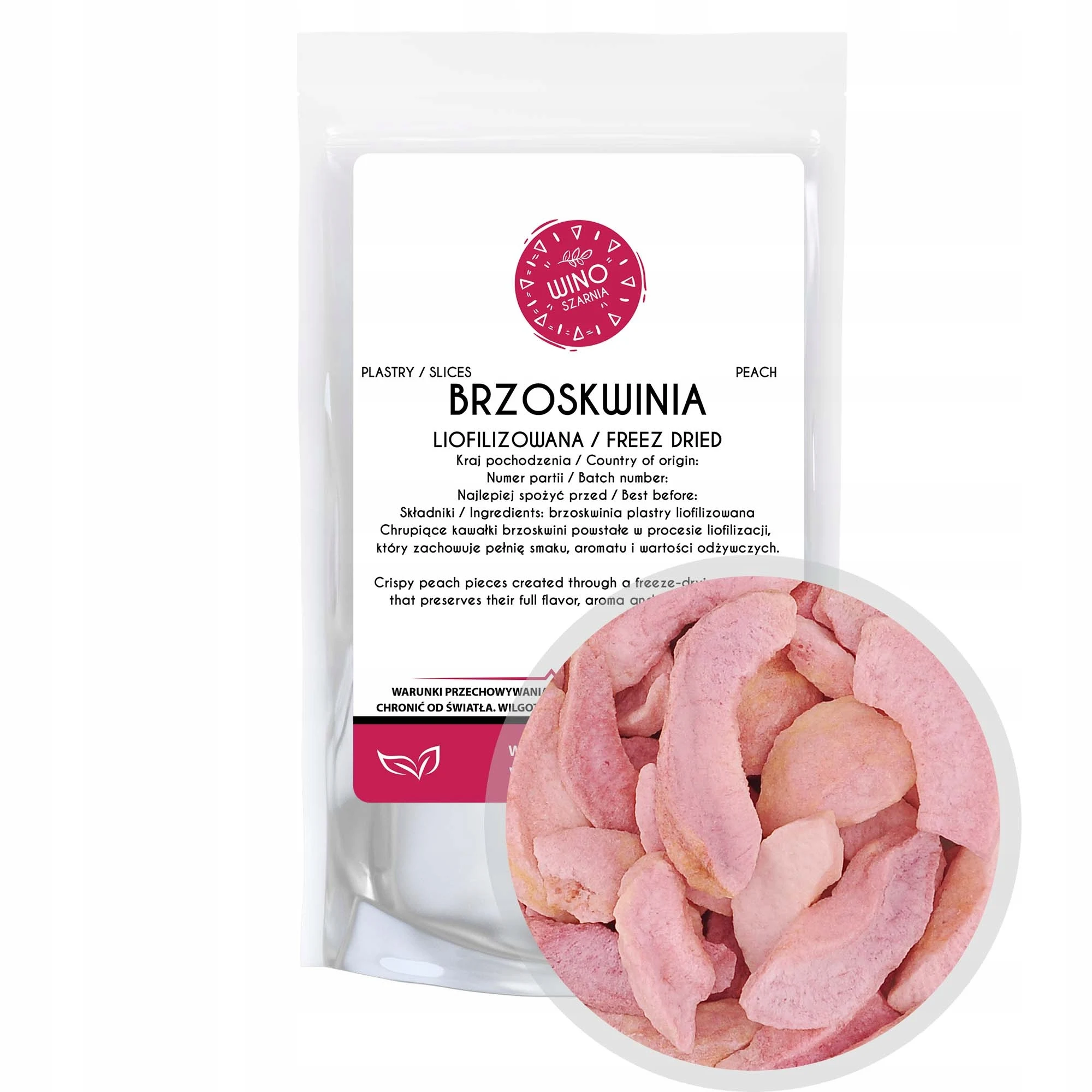 Brzoskwinia Różowa Liofilizowana Plastry - 100g Owoce Naturalne Zdrowa Przekąska