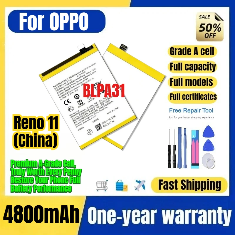 BLPA31 for OPPO Reno 11 (China) Phone Battery 0 Cycle High Quality Capacity Battery Replacement Bateria Grade A Cell with Tools
