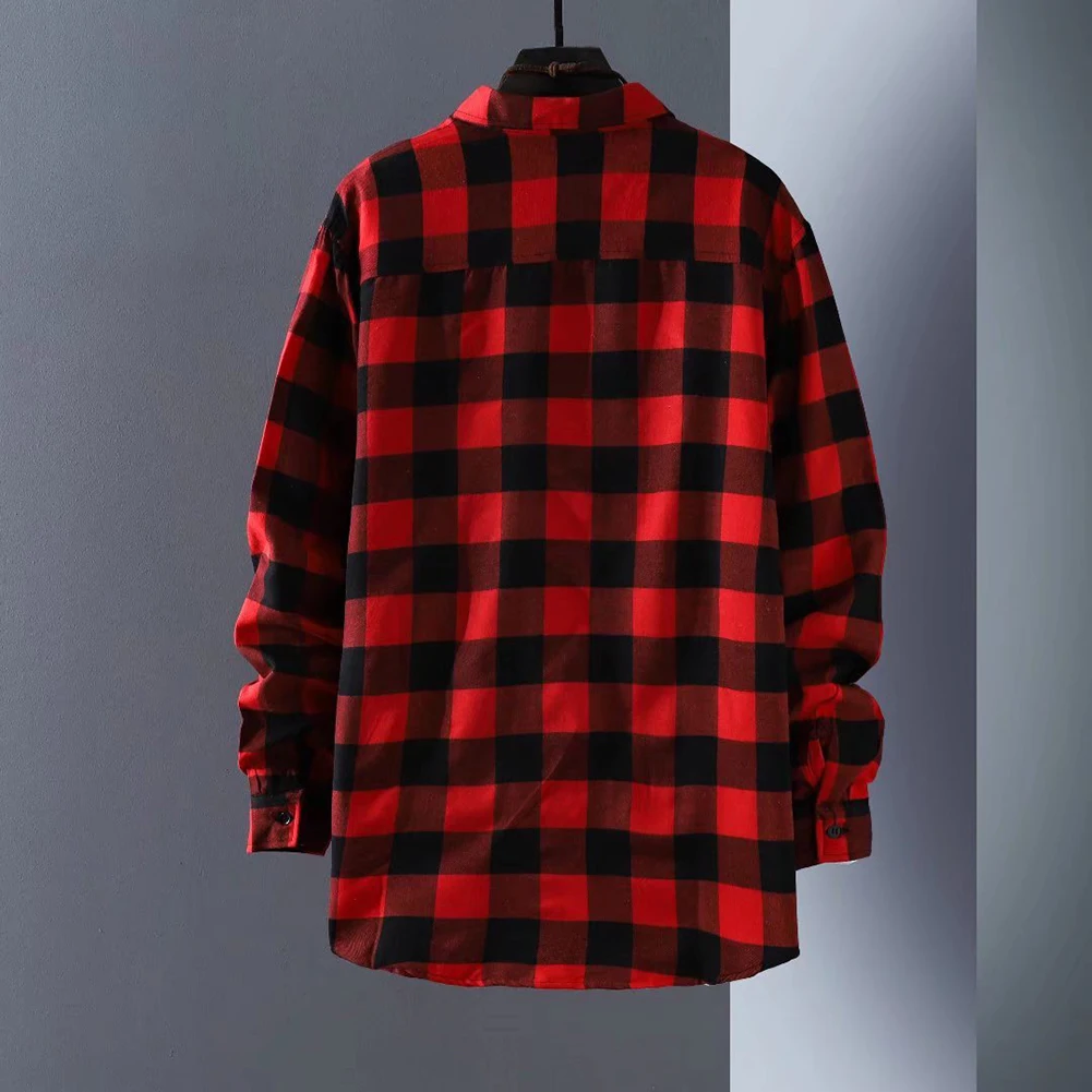 New Stylish Fashion Comfy Daily Holiday Vacation Shir Baggy Coat Button Down Plaid Fashion Long Sleeve Men Male