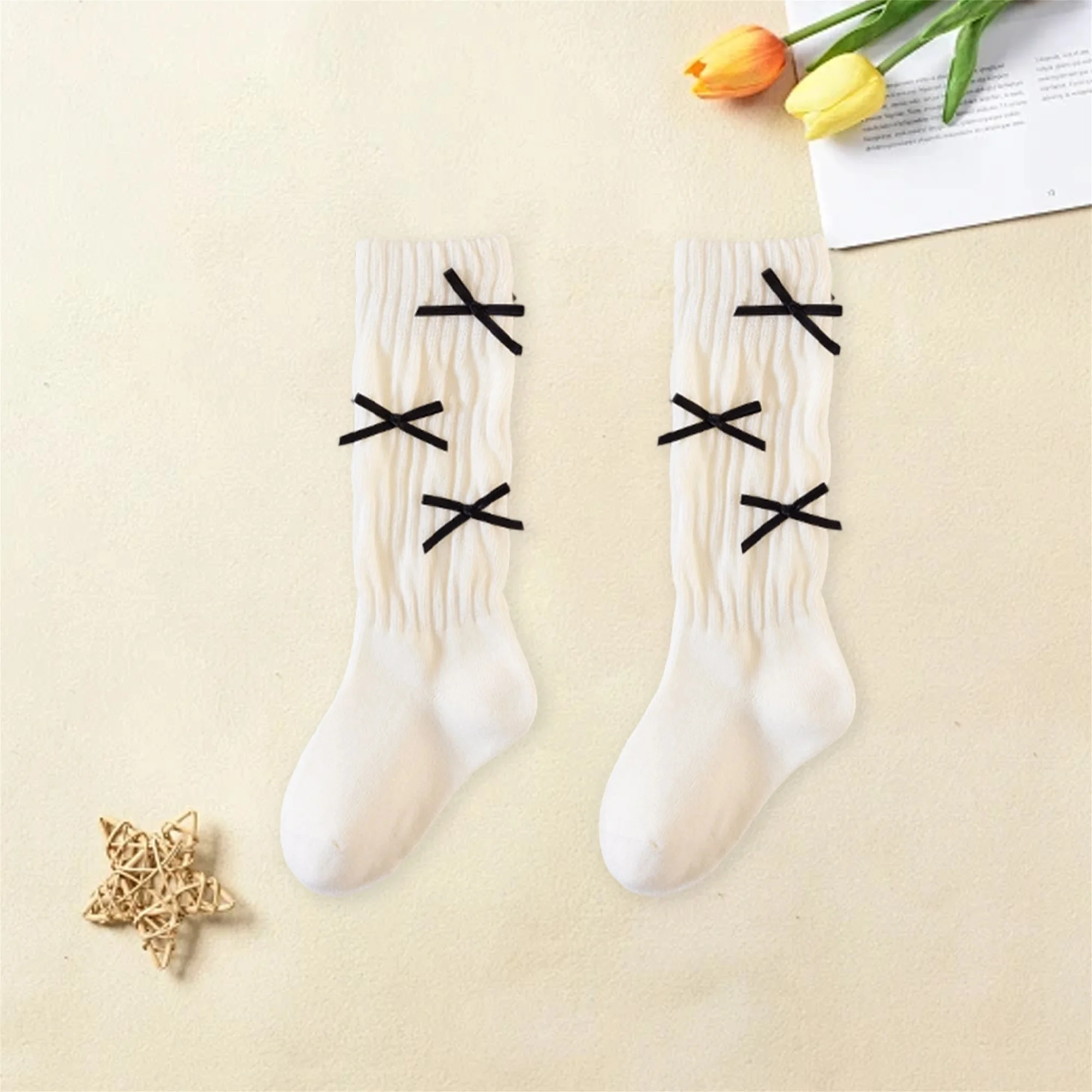 جوارب رائعة للفتيات الرضع مع تفاصيل شريطية للخريف والشتاء، جوارب متماسكة عصرية