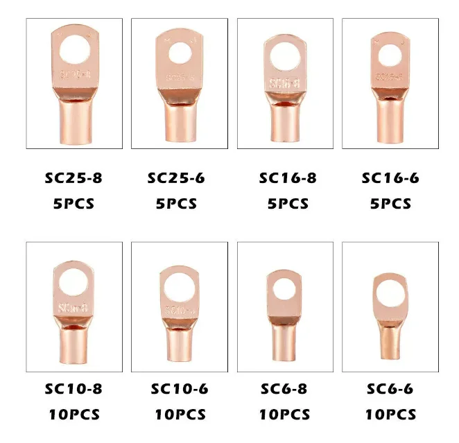 60Pcs Golden SC6-25 Series Open Barrel Copper Terminals, Wire Cable Connector Lugs for Electrical Wiring Connection