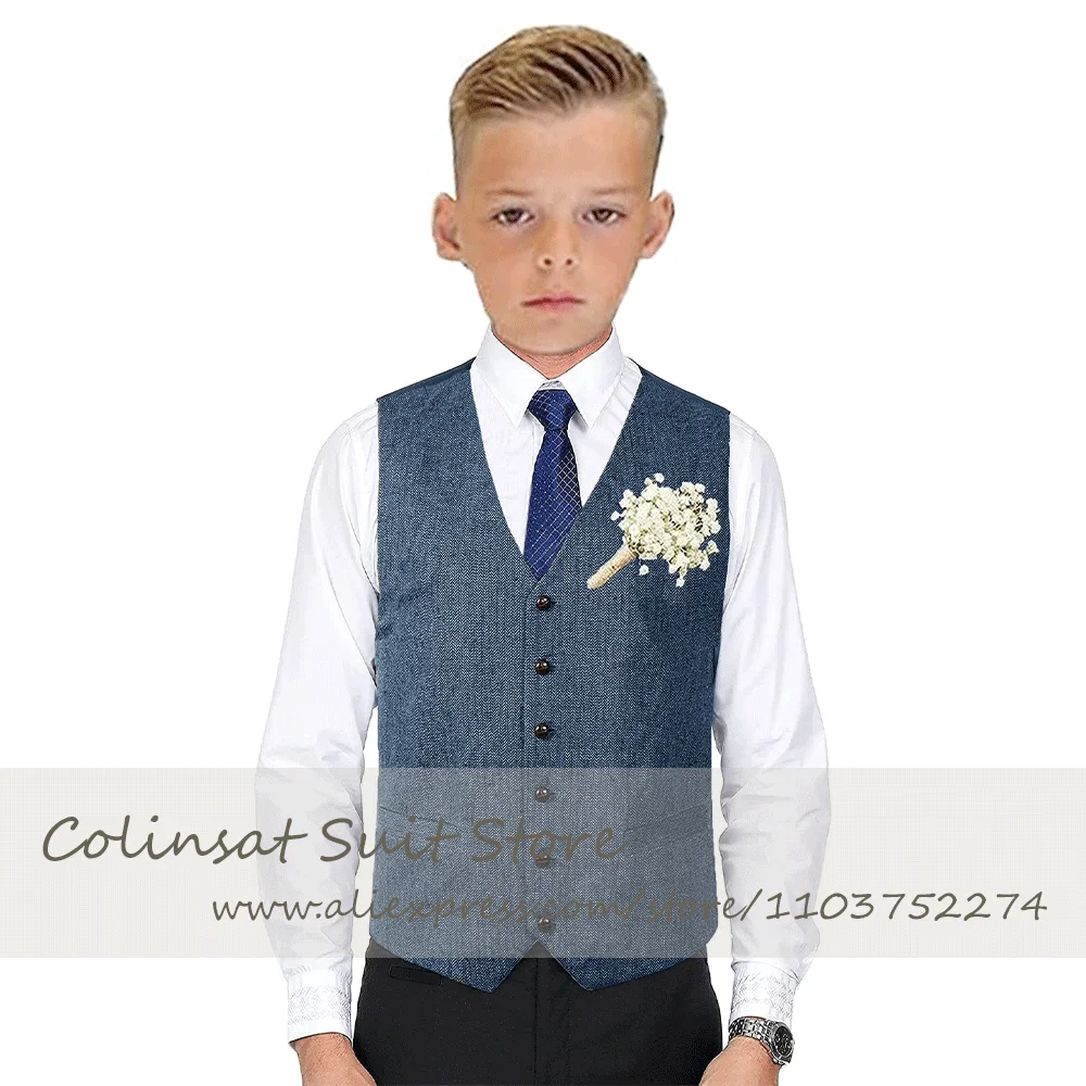 

Suit Vests for Boys Single Breasted Herringbone Tweed Vest Children Waistcoat Piano Violin Performance Elegant Wedding Tuxedo