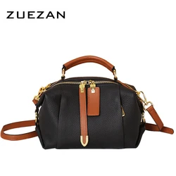 2 Zipper Compartments, 2 Straps, Roomy Handbag, Women Genuine Leather Messenger Bag, Female Shoulder Cross-body Bag, D360