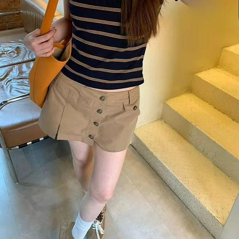 Casual Commuter Tooling Short Skirt Pants Fake Two Pieces Anti-light Simple Top Temperament Thin Culottes