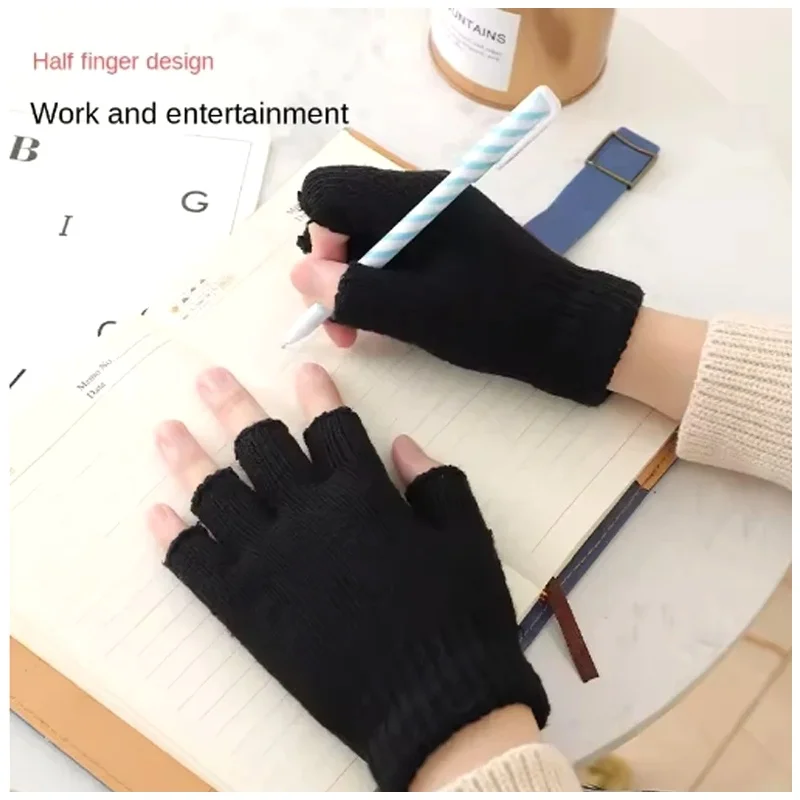 Outdoor Sport Cycling Wrist Warm Working Gloves Half Finger Fingerless Knitted Stretch for Men And Women Winter Unisex