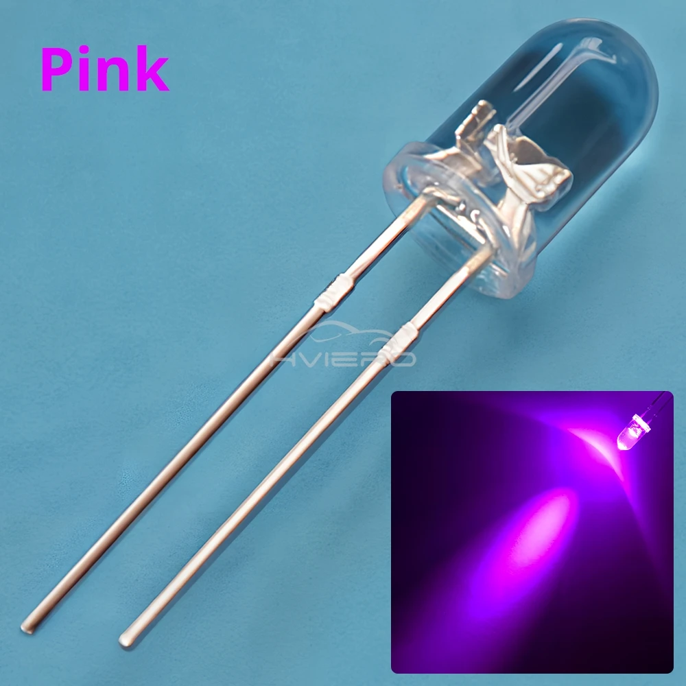 100Pcs F5 5mm Round White Red Blue Warm Pink UV Water Clear Led Super Bright Ligte Emitting Diodes 6000-6500k Lamp Beads Bulb